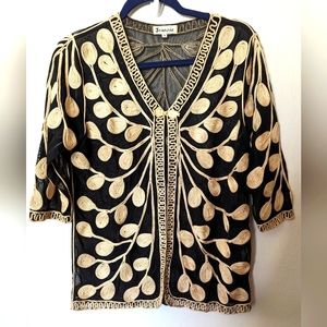 Jeannie Vintage Boutique Mesh top with gold leaves embroidered size Medium